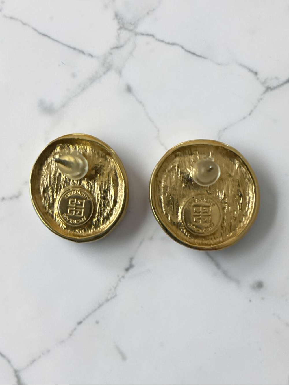 Vintage Givenchy Gold Tone Swirl Button Post Earrings - Picture 3 of 4
